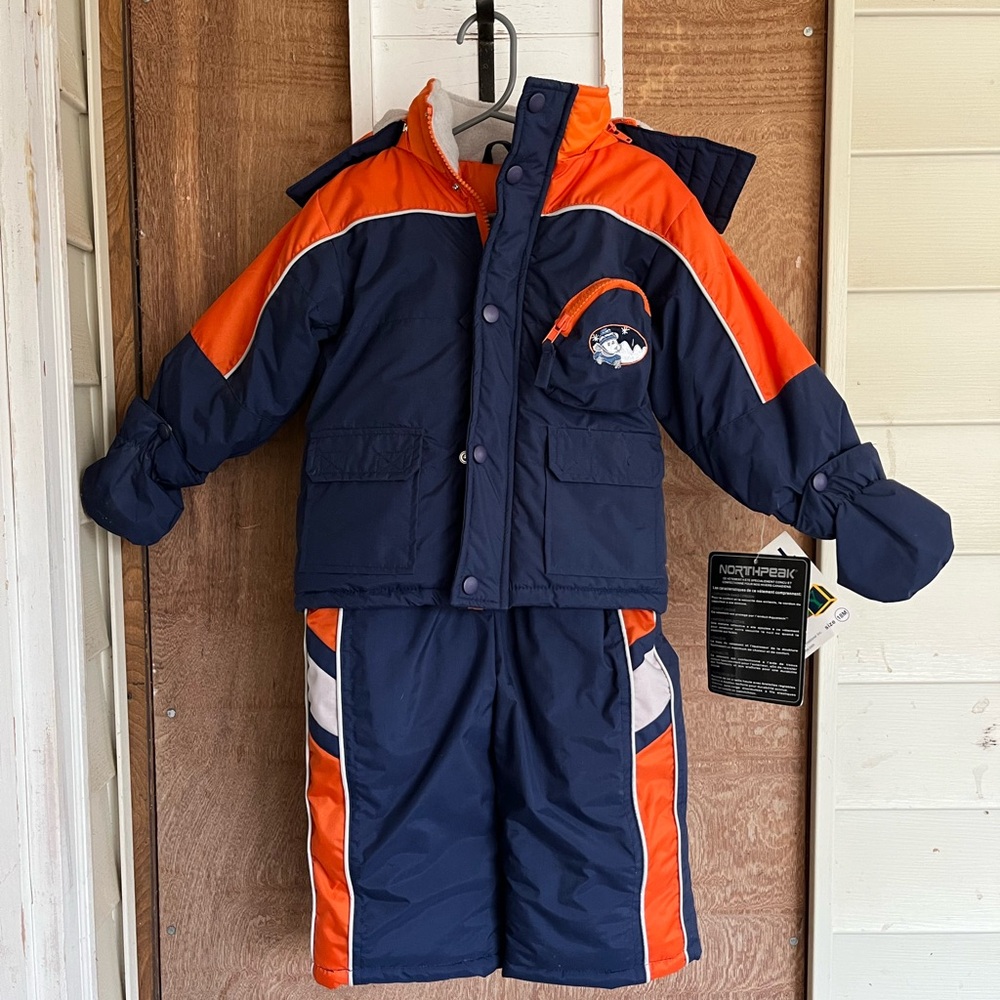 Kids' Navy and Orange Winter Jacket and Pants Set